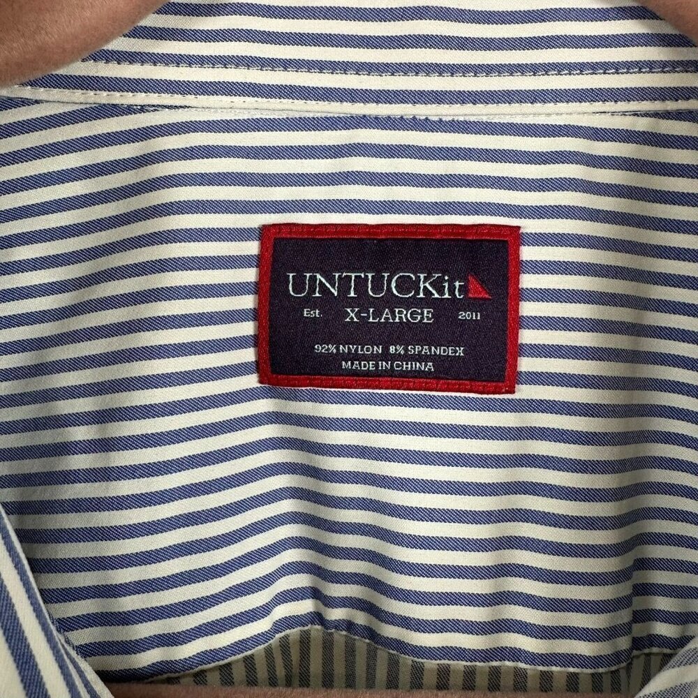 UNTUCKit Button Down Dress Shirt Mens XLarge Blue Stripe Performance Career Work - Picture 3 of 10